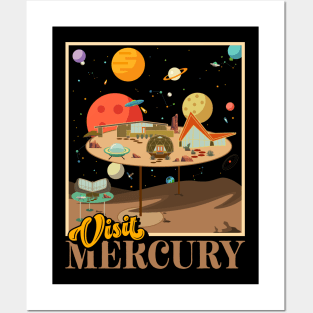 Retro Visit Planet Mercury Mid Century Style Space Travel Posters and Art